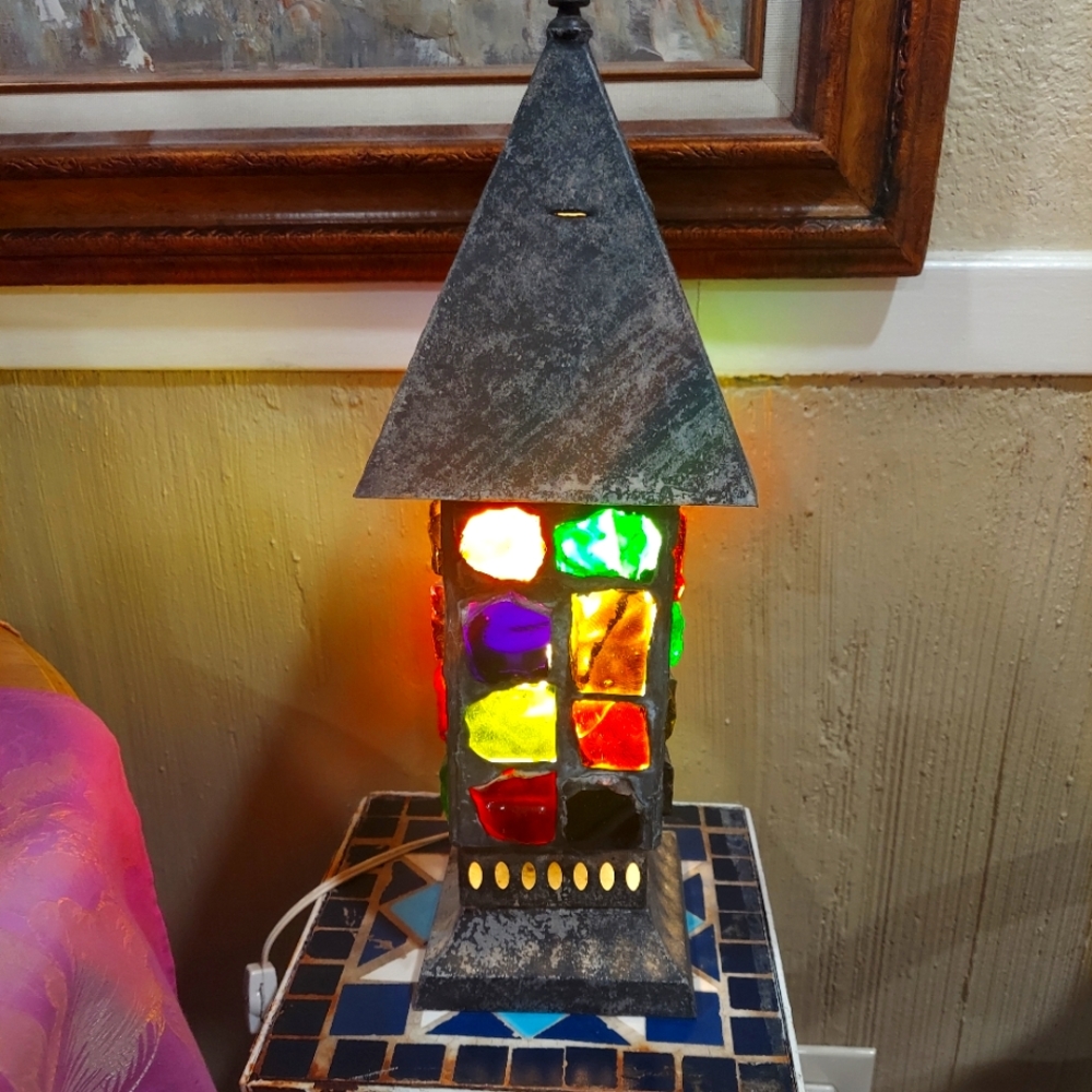 Mid century Brutalist chunk glass lamp